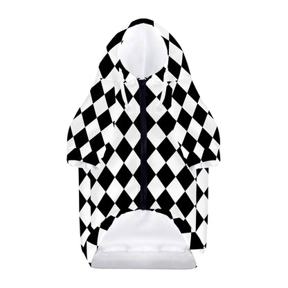 Black And White Harlequin Pattern Print Dog Zip Up Hoodie