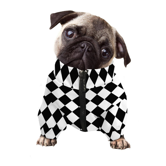 Black And White Harlequin Pattern Print Dog Zip Up Jacket