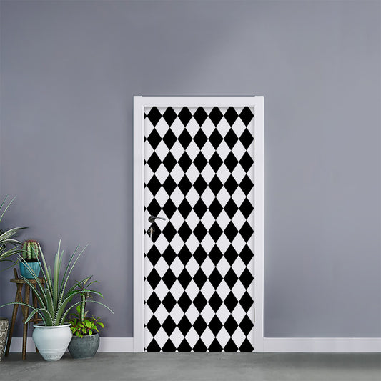 Black And White Harlequin Pattern Print Door Sticker