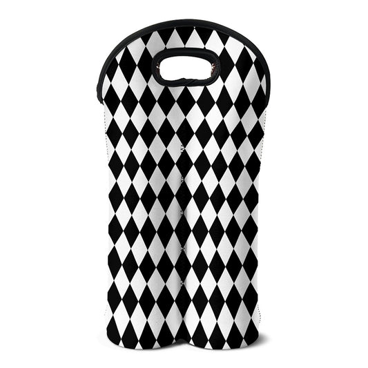 Black And White Harlequin Pattern Print Double Neoprene Wine Tote