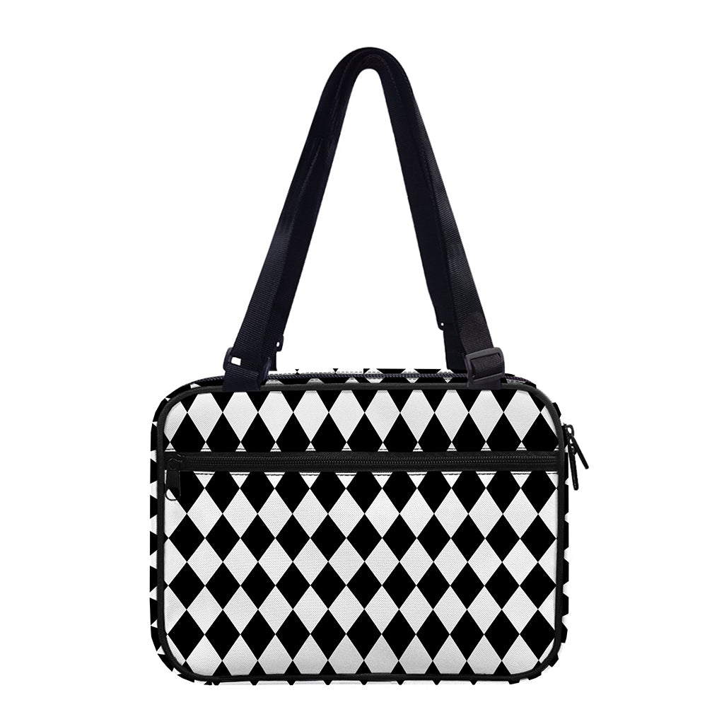 Black And White Harlequin Pattern Print Double Strap Bible Bag
