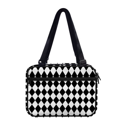 Black And White Harlequin Pattern Print Double Strap Bible Bag