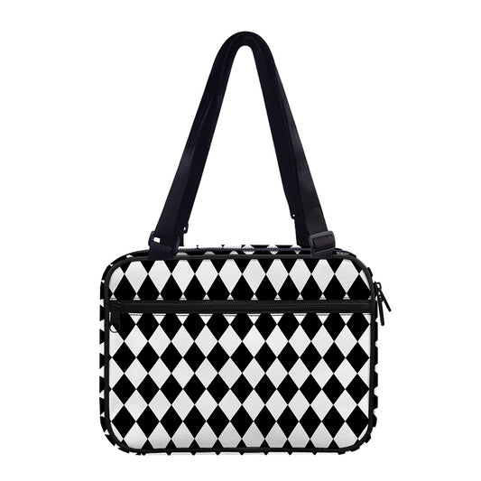 Black And White Harlequin Pattern Print Double Strap Bible Bag