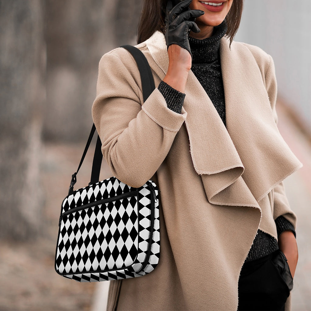 Black And White Harlequin Pattern Print Double Strap Bible Bag