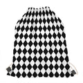 Black And White Harlequin Pattern Print Drawstring Bag