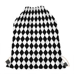 Black And White Harlequin Pattern Print Drawstring Bag