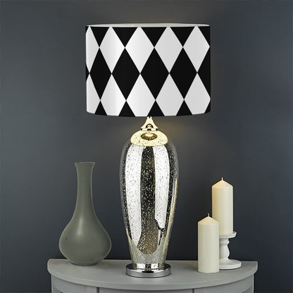 Black And White Harlequin Pattern Print Drum Lamp Shade