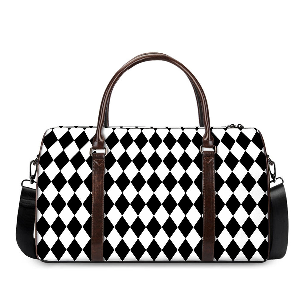 Black And White Harlequin Pattern Print Duffle Bag