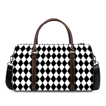 Black And White Harlequin Pattern Print Duffle Bag