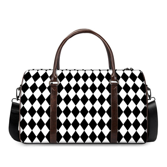 Black And White Harlequin Pattern Print Duffle Bag