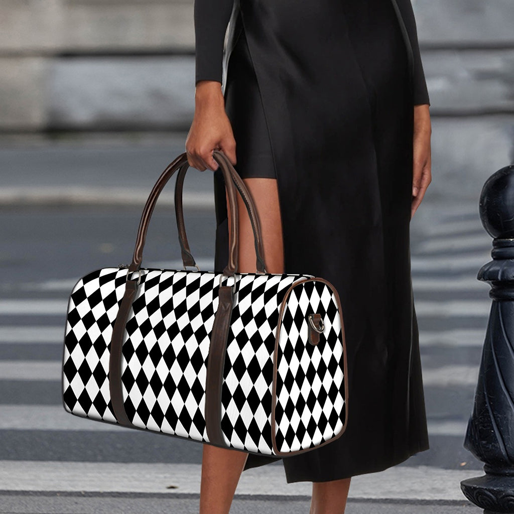 Black And White Harlequin Pattern Print Duffle Bag