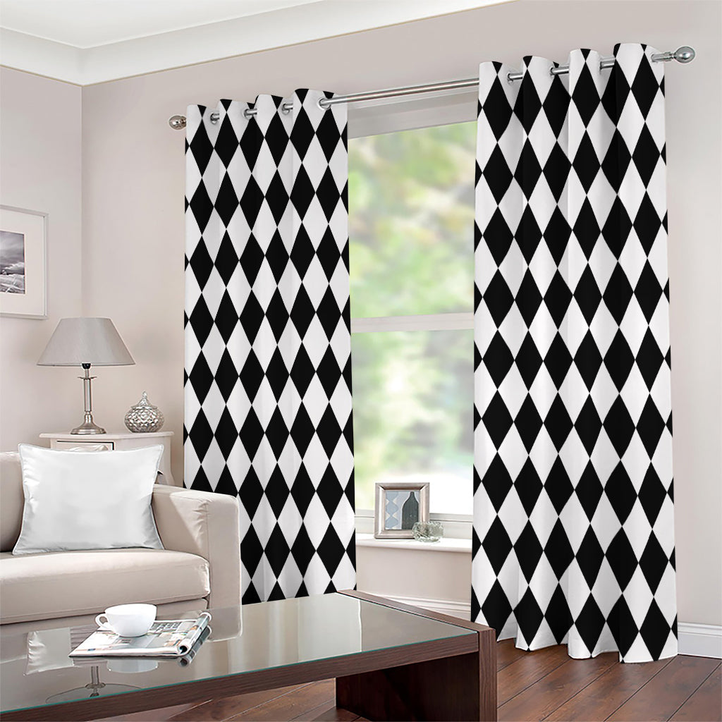 Black And White Harlequin Pattern Print Extra Wide Grommet Curtains