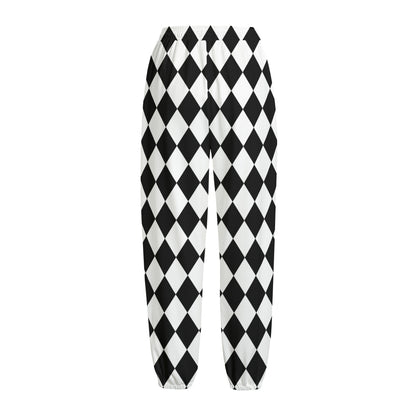 Black And White Harlequin Pattern Print Fleece Lined Knit Pants