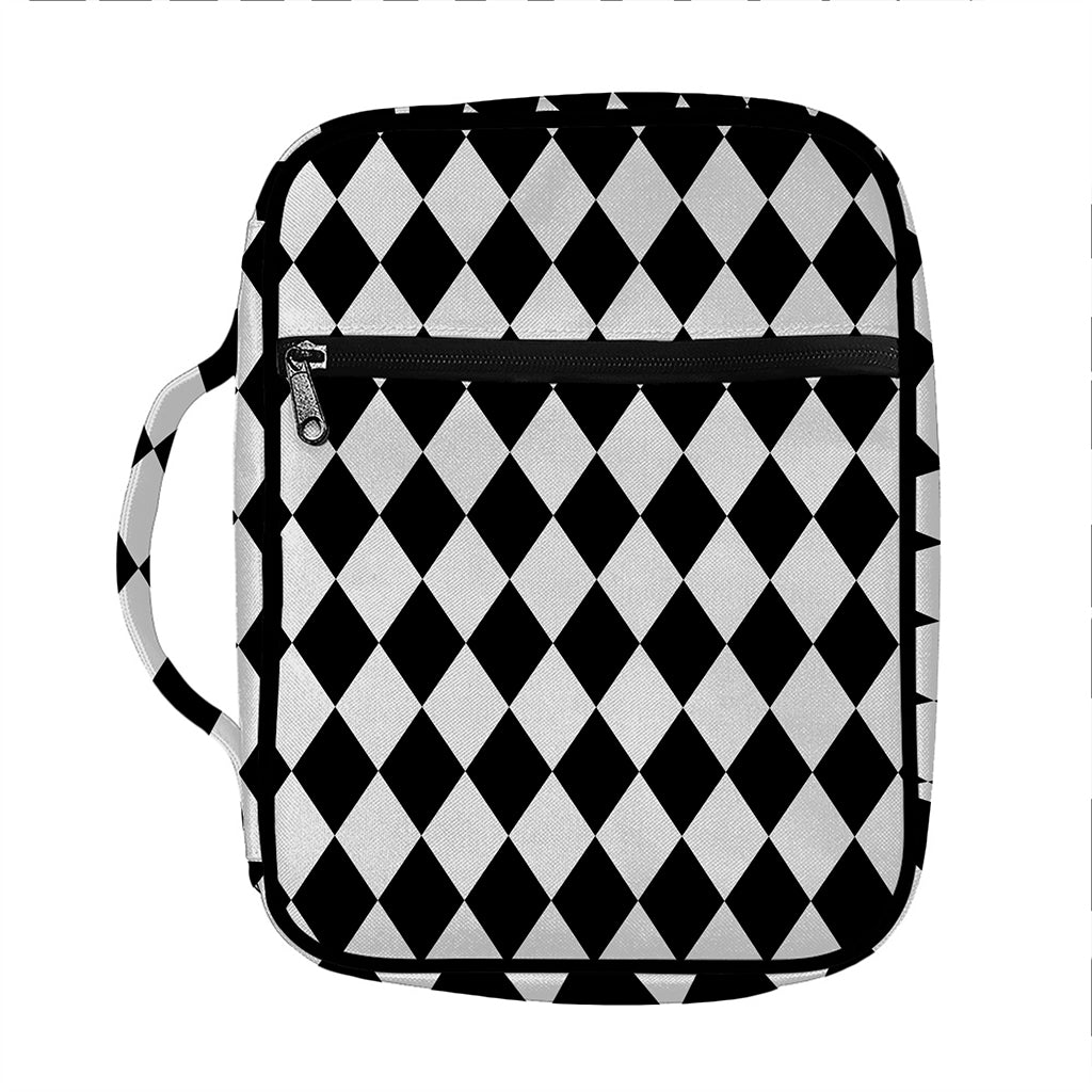 Black And White Harlequin Pattern Print Front Pocket Bible Bag