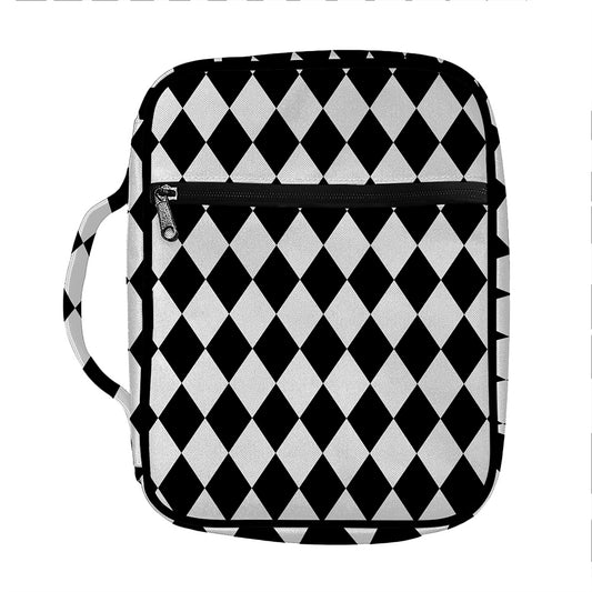 Black And White Harlequin Pattern Print Front Pocket Bible Bag