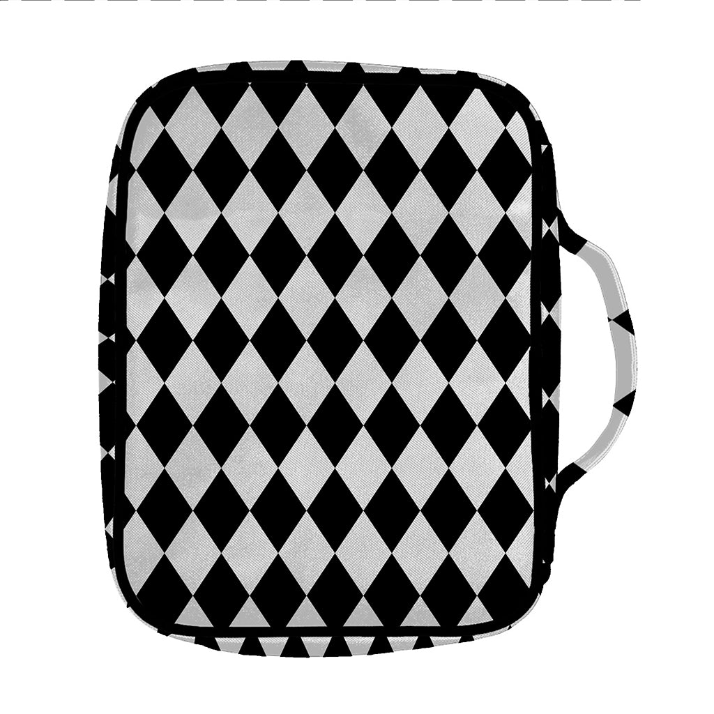 Black And White Harlequin Pattern Print Front Pocket Bible Bag