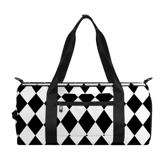 Black And White Harlequin Pattern Print Gym Bag