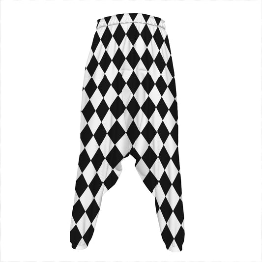 Black And White Harlequin Pattern Print Hammer Pants