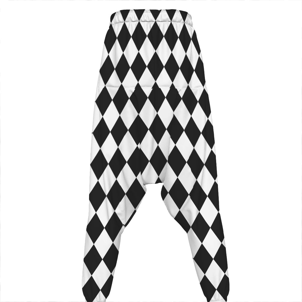 Black And White Harlequin Pattern Print Hammer Pants