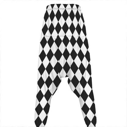 Black And White Harlequin Pattern Print Hammer Pants