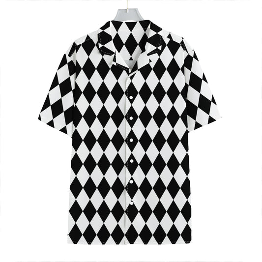 Black And White Harlequin Pattern Print Hawaiian Shirt