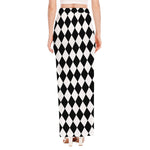Black And White Harlequin Pattern Print High Slit Maxi Skirt