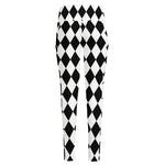 Black And White Harlequin Pattern Print High-Waisted Pocket Leggings