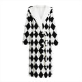 Black And White Harlequin Pattern Print Hooded Bathrobe