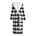 Black And White Harlequin Pattern Print Hooded Bathrobe