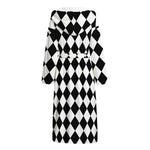 Black And White Harlequin Pattern Print Hooded Bathrobe