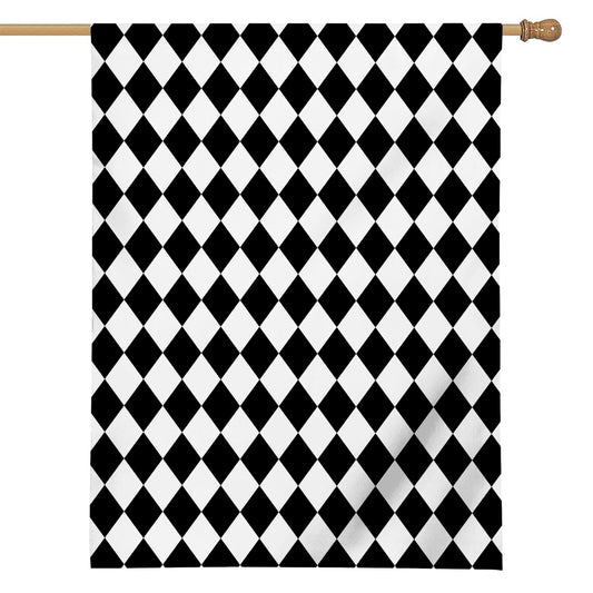 Black And White Harlequin Pattern Print House Flag