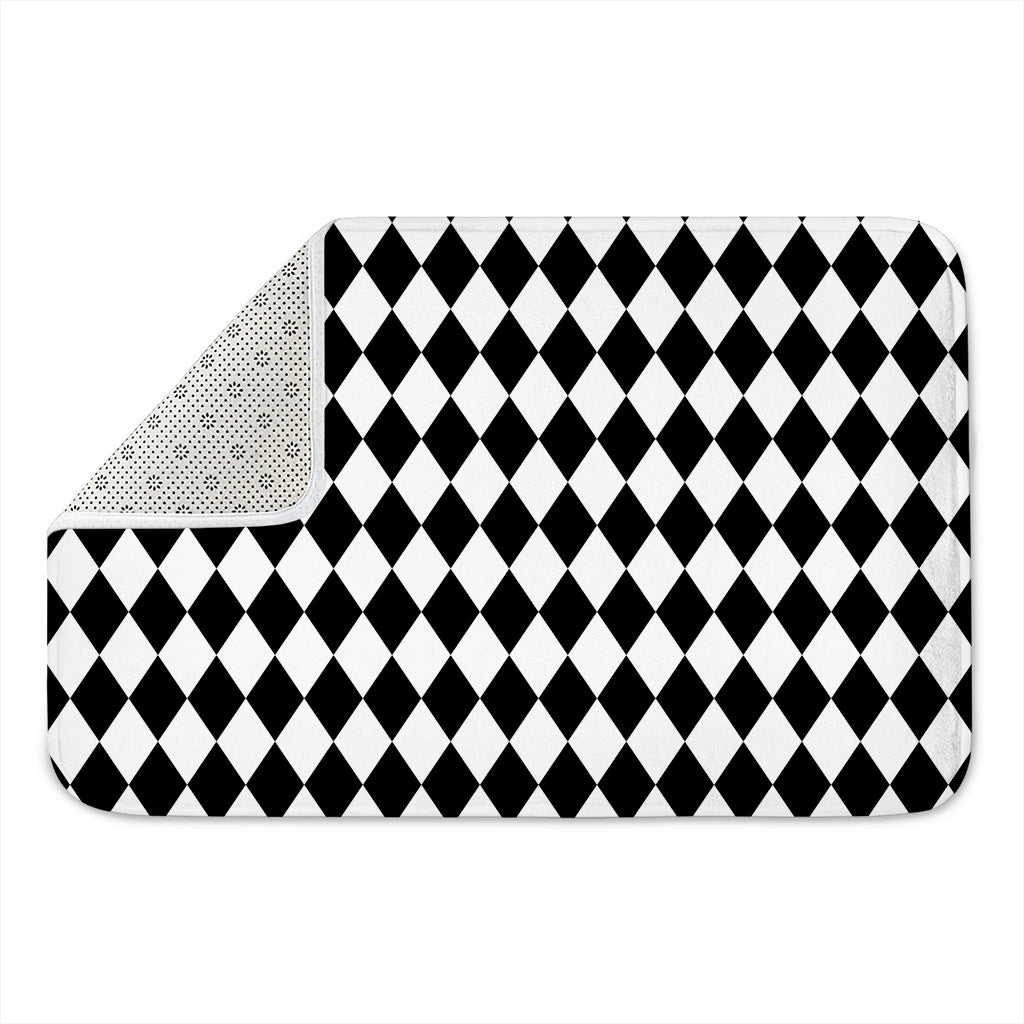 Black And White Harlequin Pattern Print Indoor Door Mat