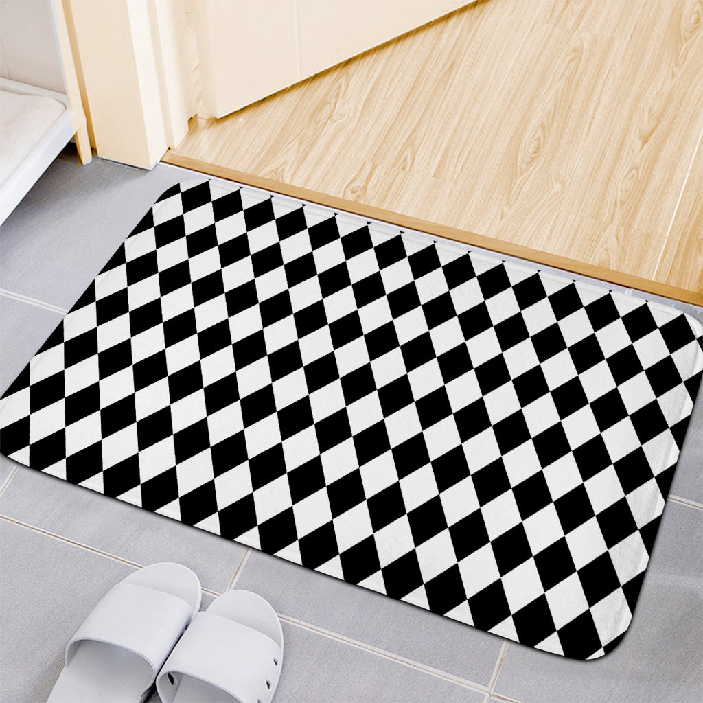 Black And White Harlequin Pattern Print Indoor Door Mat