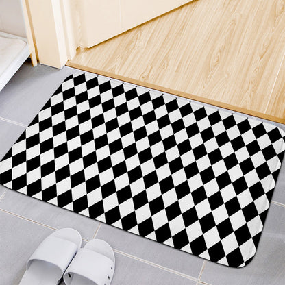Black And White Harlequin Pattern Print Indoor Door Mat