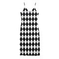 Black And White Harlequin Pattern Print Jersey Midi Cami Dress