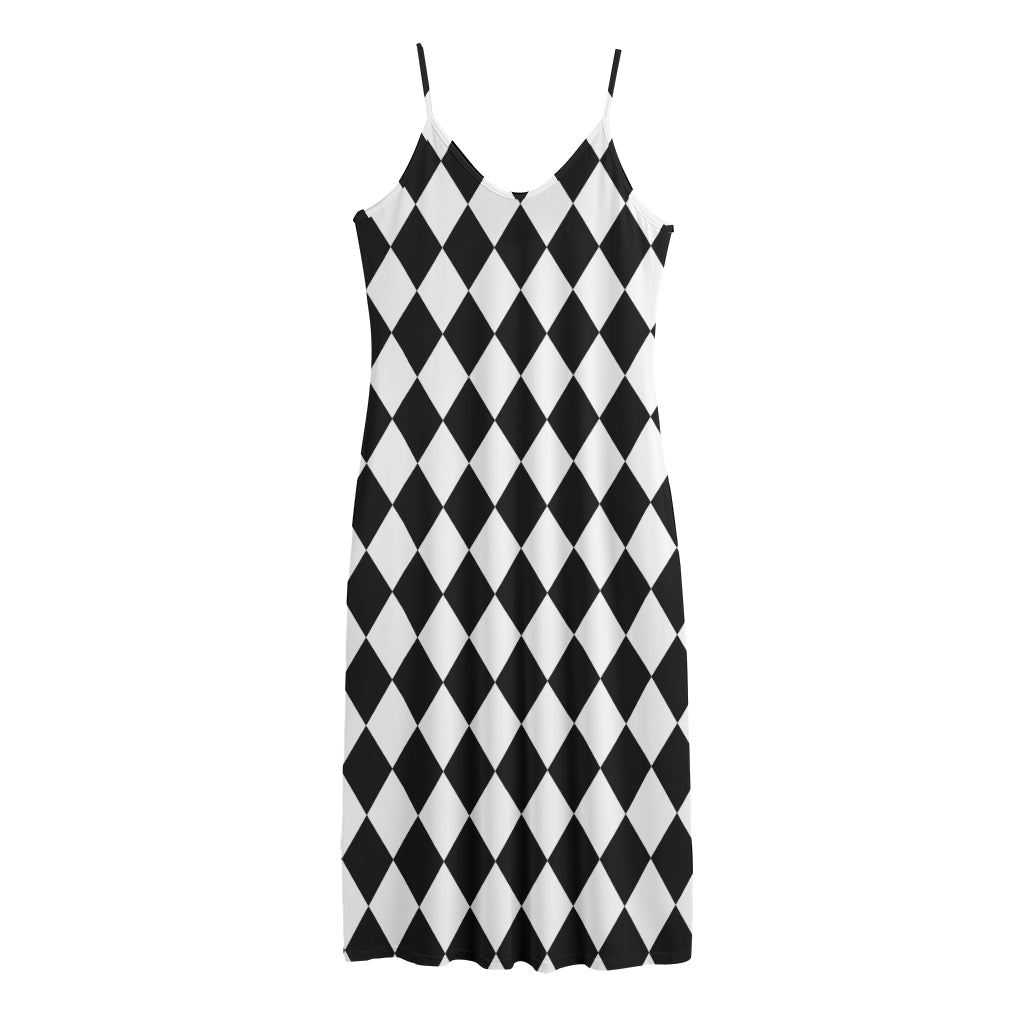Black And White Harlequin Pattern Print Jersey Midi Cami Dress
