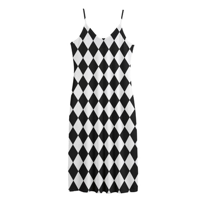 Black And White Harlequin Pattern Print Jersey Midi Cami Dress