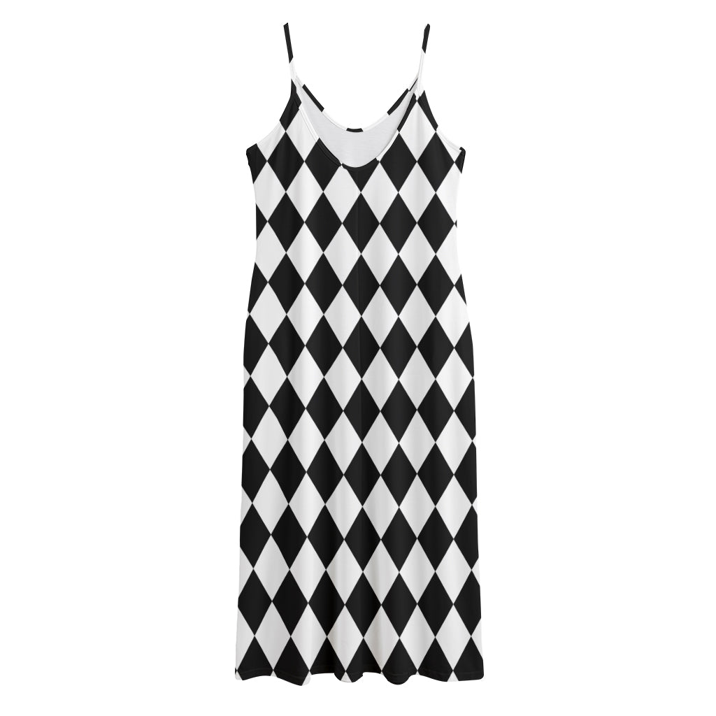 Black And White Harlequin Pattern Print Jersey Midi Cami Dress