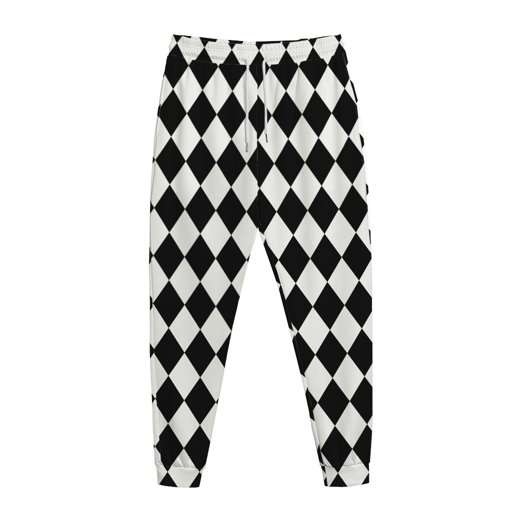 Black And White Harlequin Pattern Print Jogger Pants