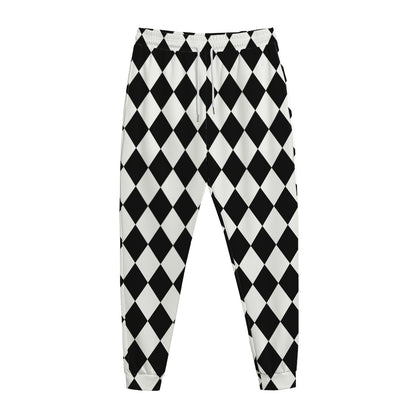 Black And White Harlequin Pattern Print Jogger Pants