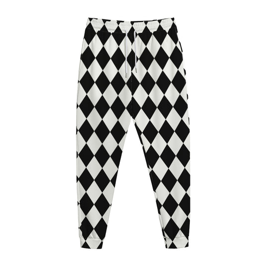 Black And White Harlequin Pattern Print Jogger Pants