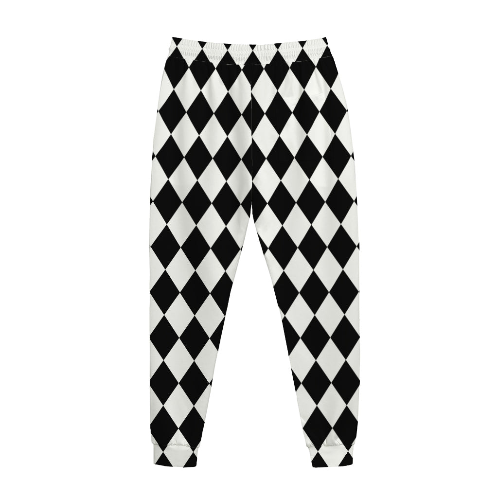 Black And White Harlequin Pattern Print Jogger Pants