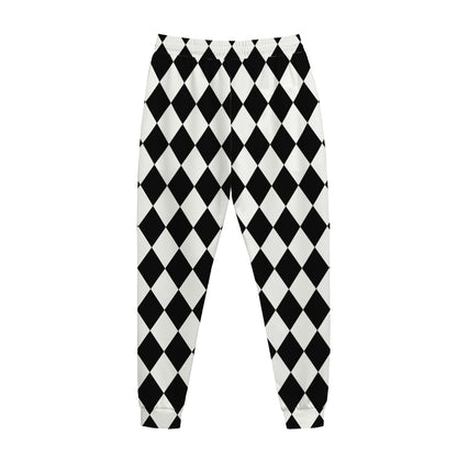 Black And White Harlequin Pattern Print Jogger Pants