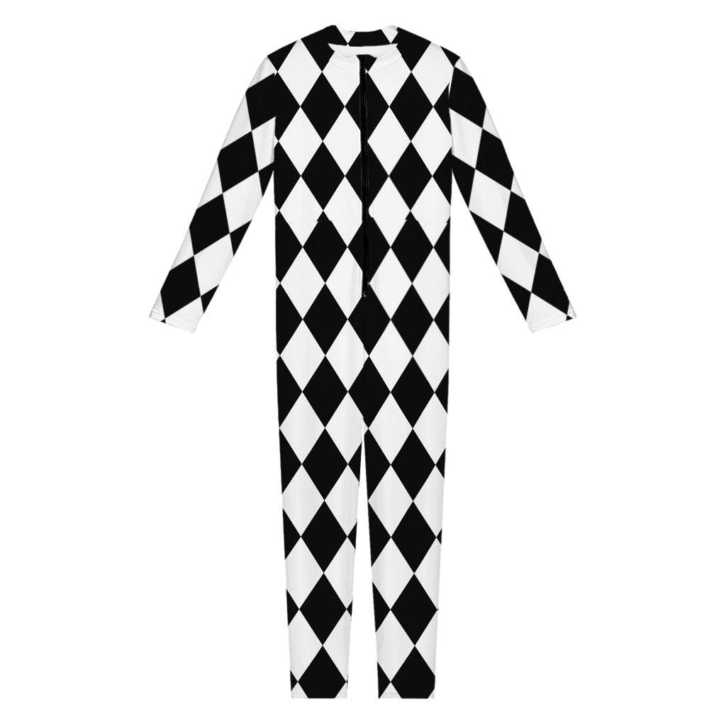 Black And White Harlequin Pattern Print Jumpsuit