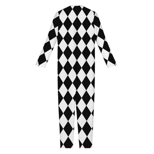 Black And White Harlequin Pattern Print Jumpsuit