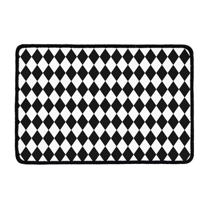 Black And White Harlequin Pattern Print Kitchen Mat