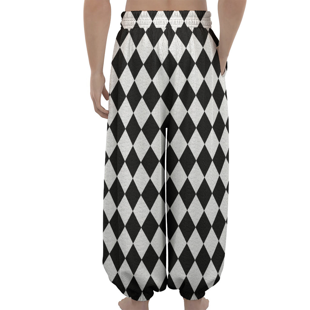 Black And White Harlequin Pattern Print Lantern Pants