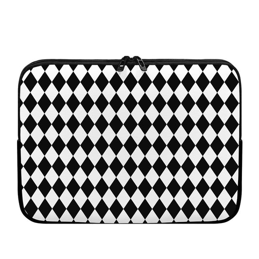 Black And White Harlequin Pattern Print Laptop Sleeve