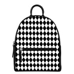 Black And White Harlequin Pattern Print Leather Backpack