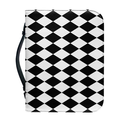 Black And White Harlequin Pattern Print Leather Bible Cover